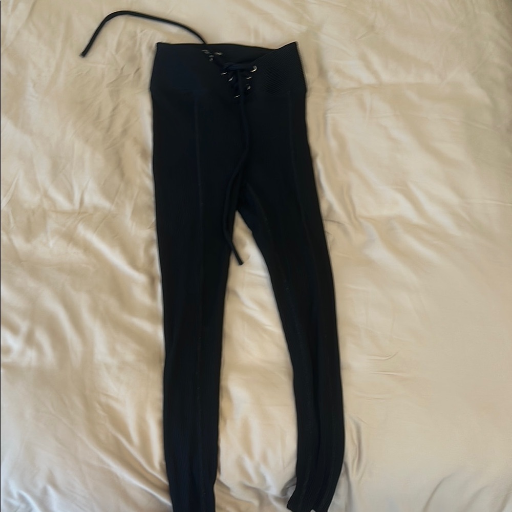 Year Of Ours Size S Ribbed Black Lace-Up Leggings